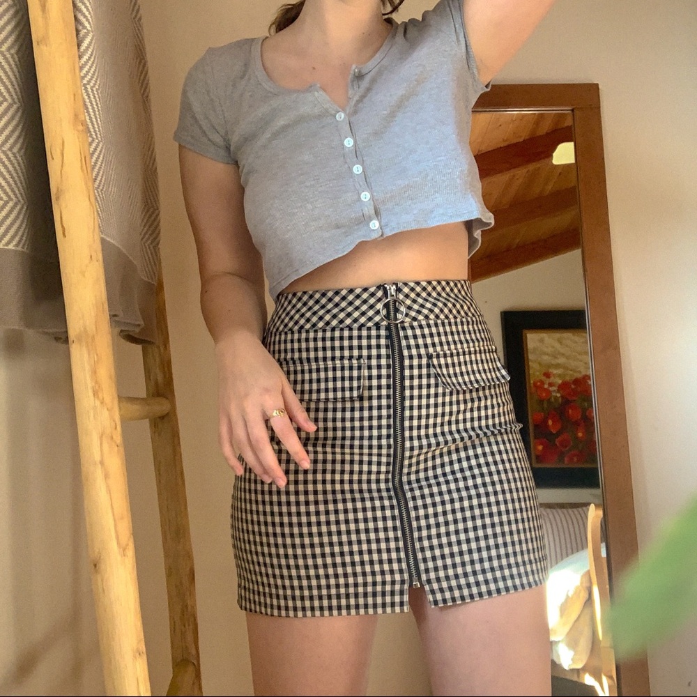 Checkered Plaid Front Zip Pencil Skirt
